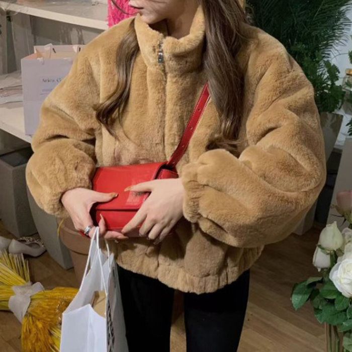 Chaqueta polar acogedora para mujer, abrigo corto de invierno con cuello alto, suave forro polar, chaqueta holgada y cálida con cremallera para looks casuales._voghion.com