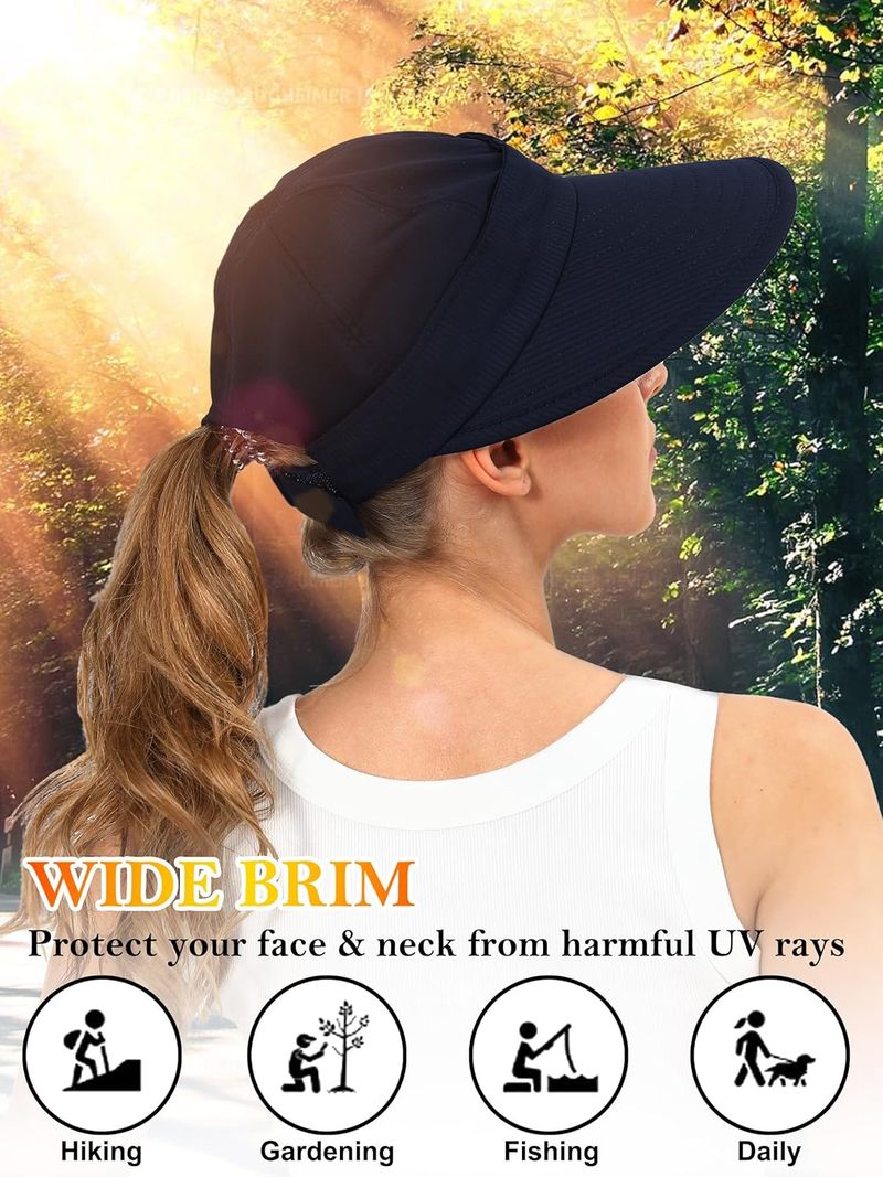 Sun Hats For Womens Wide Brim Visor UV Protection Dual Purpose Hat For Beach Summer Packable Cap_voghion.com