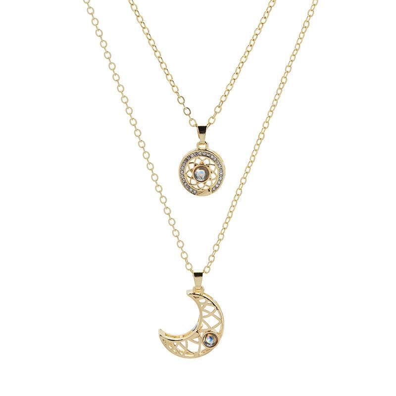 Projektionspaar-Halskette für Männer und Frauen, Sonne- und Mond-Accessoires, Schlüsselbeinkettenanhänger für Frauen_voghion.com
