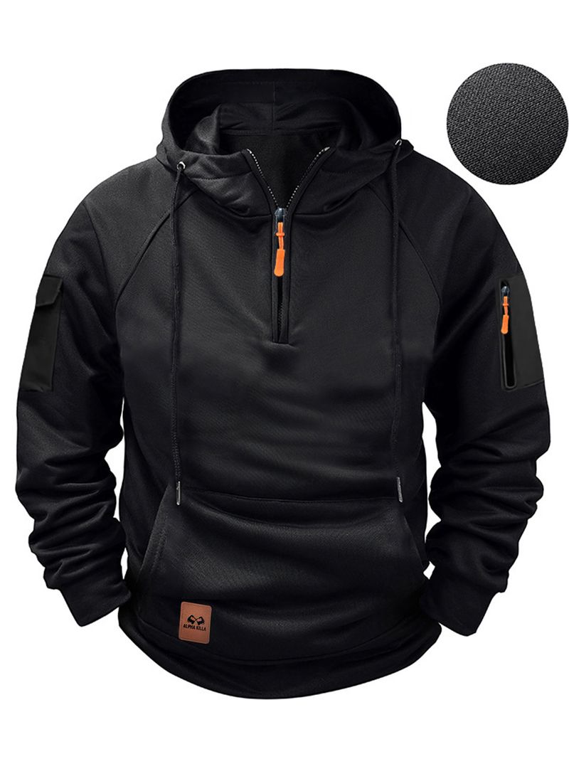 Herrenbekleidung – Kapuzenpullover mit Reißverschluss – Fleecegefüttert, mehrere Taschen, lässiger Pullover (Hellgrau, Dunkelbraun, Burgunderrot, Armeegrün, Weiß, Marineblau)_voghion.com