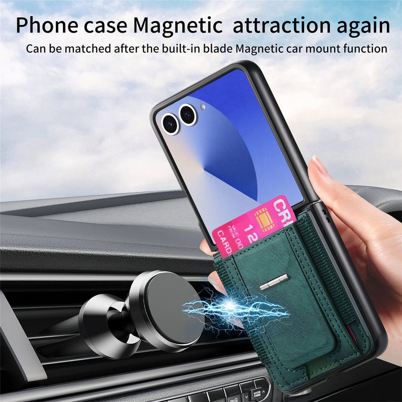 TechGlobe Compatible With Samsung ZFlip7 Hinge Stand Phone Case Card Slot Coin Holder ZFlip6 Shockproof Car Mount Protective Cover_voghion.com