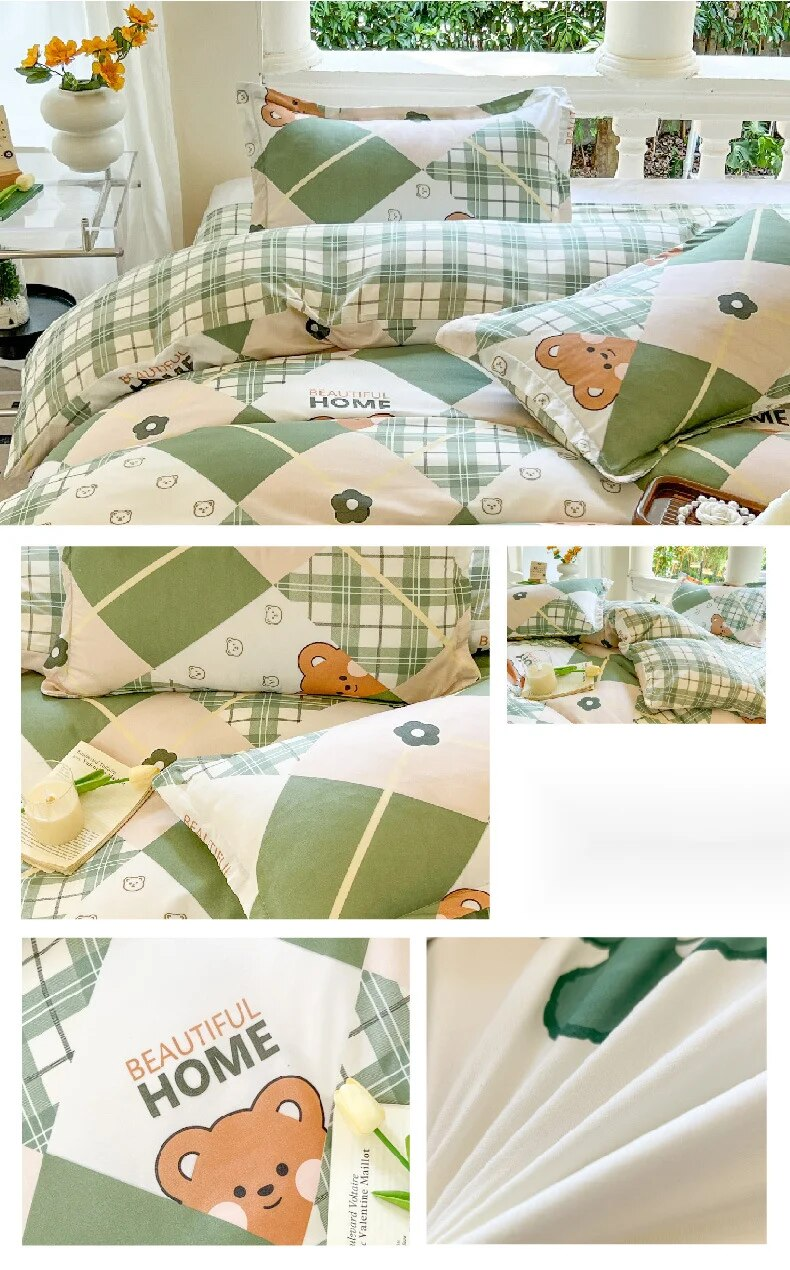 Small fresh four bed sheets and duvet covers, spring student dormitory three set of single piece cartoon bedding_voghion.com