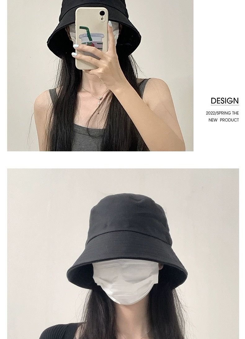 Cappello da pescatore nero da donna, primavera e autunno, versione coreana, casual, tutto abbinato, protezione solare, stile giapponese, cappello da sole_voghion.com