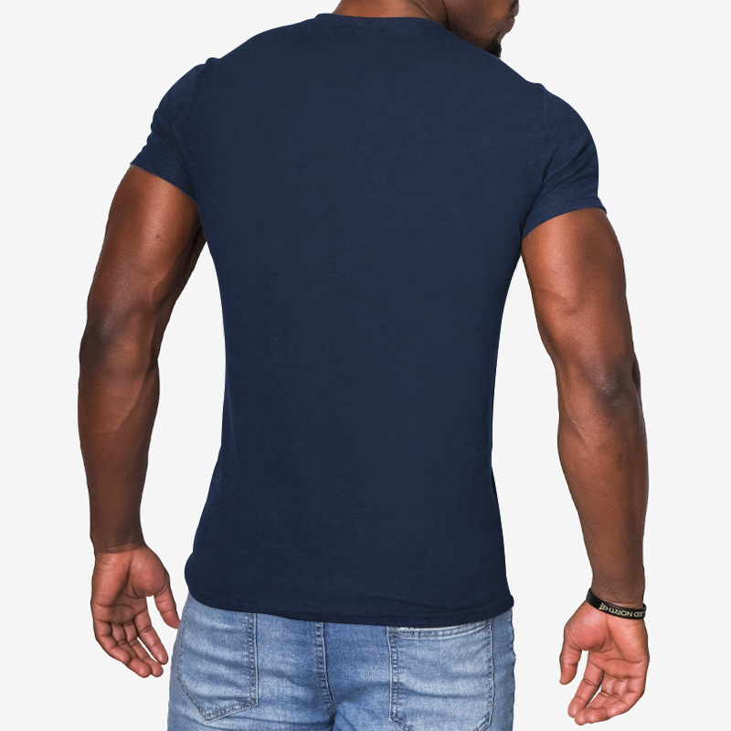 2023 Trendy Herrenmode Europäische Größe 6XL Button Henry Rundhals Kurzarm Slim Fit Einfarbiges T-Shirt_voghion.com