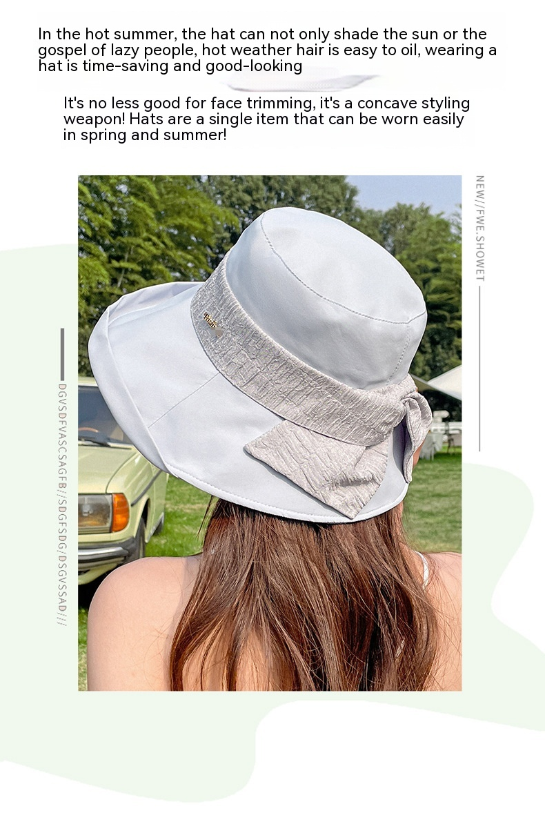 2024 printemps/été nouvelle mode décontracté polyvalent femmes tissu chapeau coréen pêcheur chapeau arc parasol chapeau crème solaire respirant bassin chapeau_voghion.com