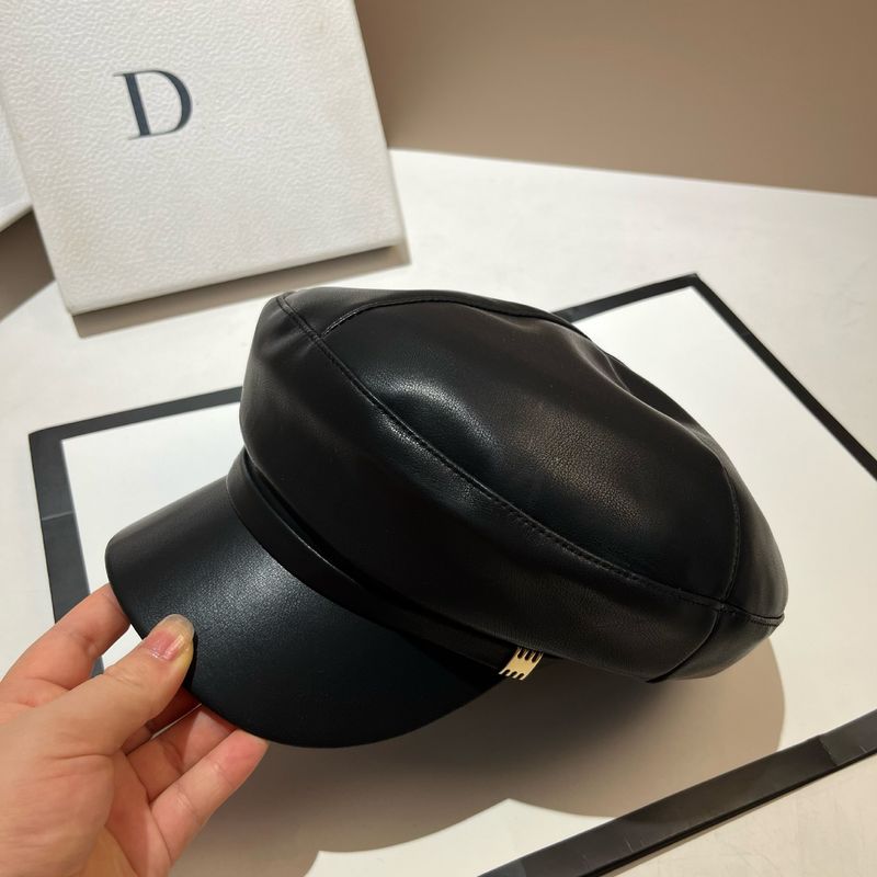 British PU leather black octagonal women's big head circumference, face recognition, tabloid children's hat, Korean_voghion.com