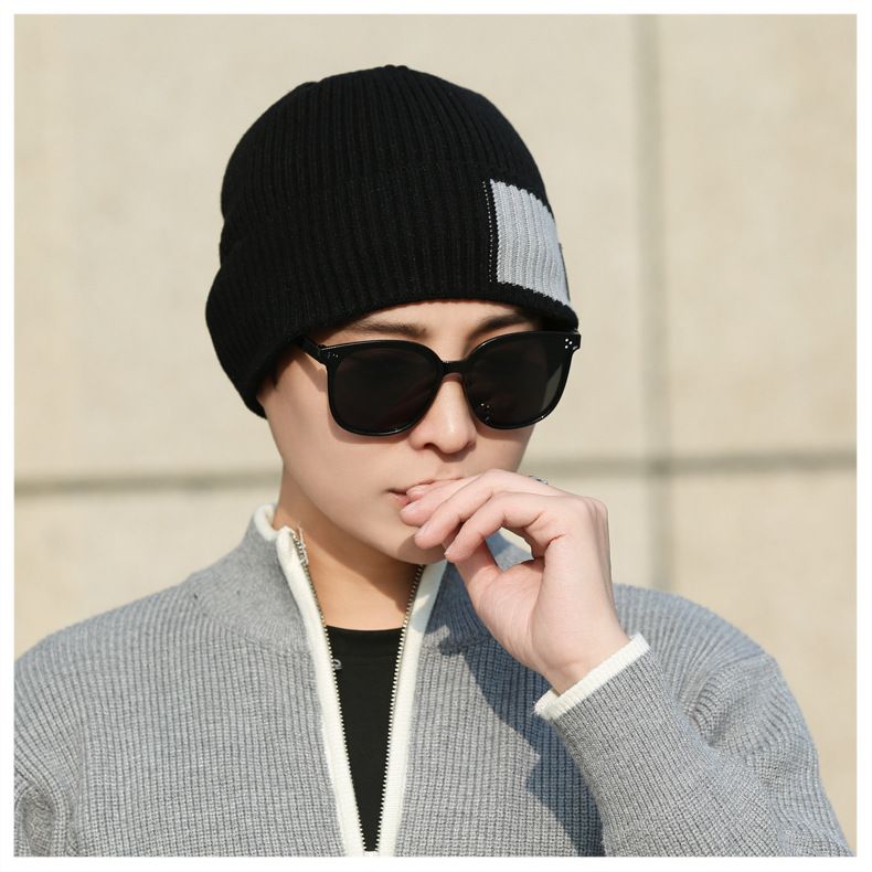 Letter Color Blocked For Men, New Winter Warm And Windproof Woolen Outdoor Cycling Knitted Hat, Cold Hat_voghion.com