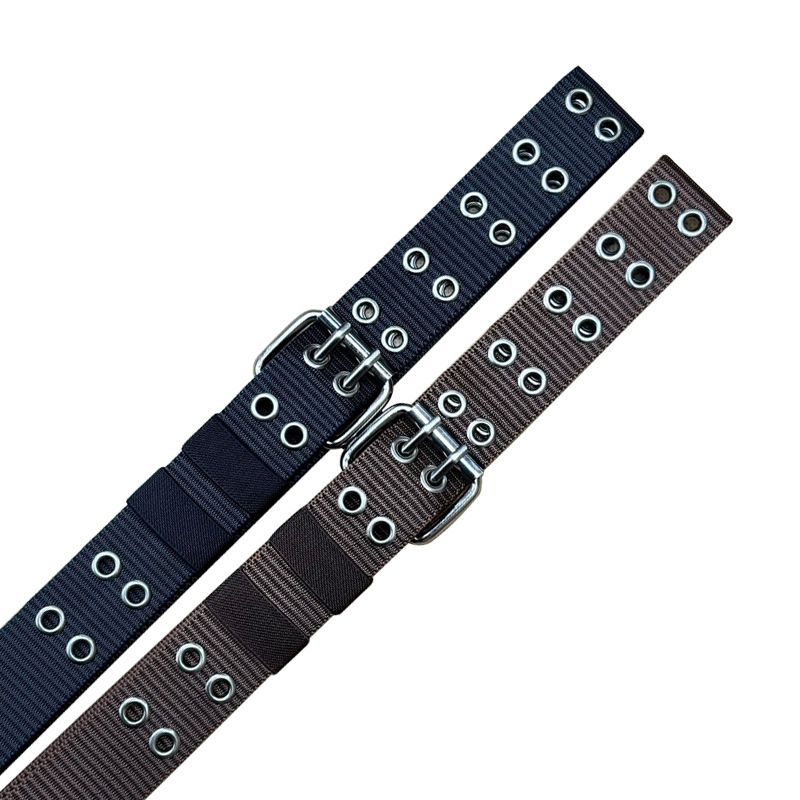 Canvas Men And Women Trendy Double Pin Buckle Punk Belt Casual Cargo Pants Waistband_voghion.com