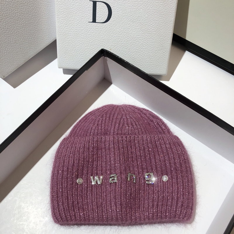 Autumn and Winter King Letter Rabbit Hair Knitted Hat Women's Fashion Sequin Soft Glutinous Warm Pullover Cap Korean_voghion.com