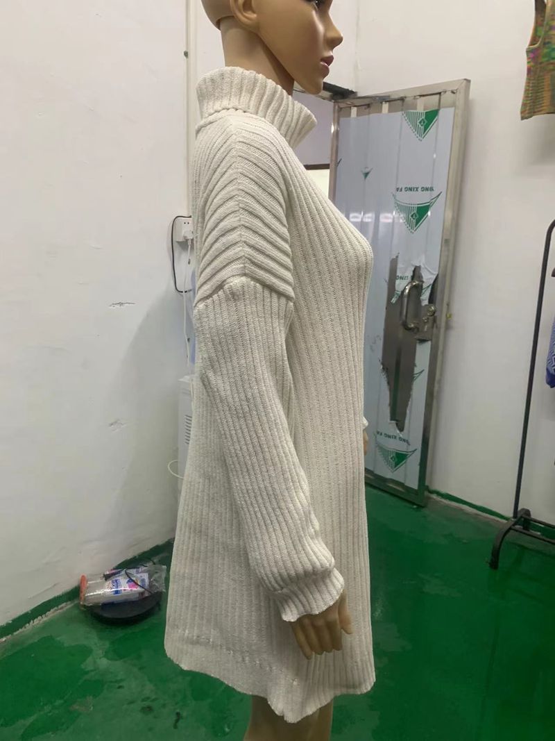 Robe pull mi-longue en tricot à col montant pour femme, nouvelle collection automne-hiver 2022_voghion.com
