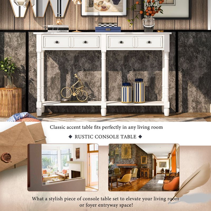 Console Table Sofa Table Easy Assembly With Two Storage Drawers And Bottom Shelf For Living Room,Entryway_voghion.com