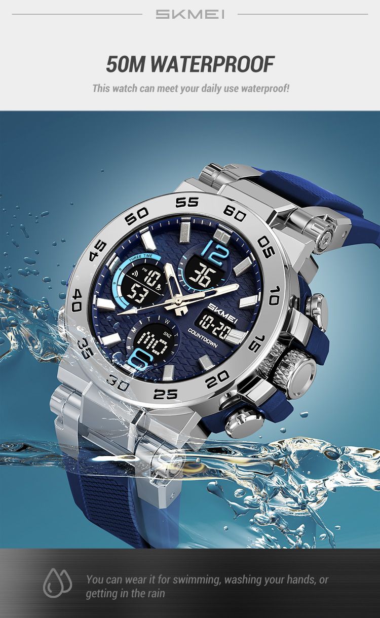 SKMEI Fashion Sport Double Display Digital Electronic Watch LED Light Quartz Watches For Men Waterproof Alarm Clock Wristwatches_voghion.com
