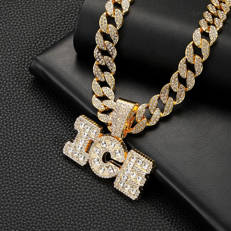 Glass diamond letter ICE pendant niche personality cool men's versatile jewelry watch buckle necklace_voghion.com