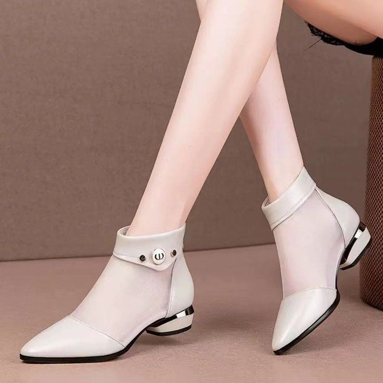 Coole Stiefel Damen Mesh Damen Sandalen Hohle Sandalen Dicker Absatz Spitz Niedriger Absatz Netzstiefel_voghion.com