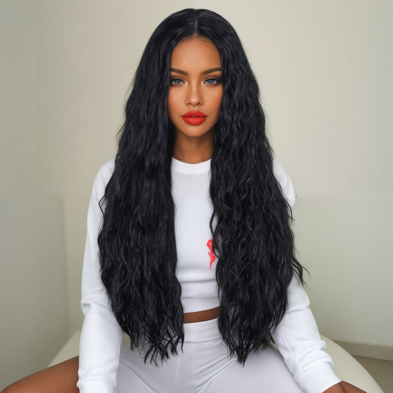Hair Extensions Wigs Long Curly Hair Middle Split Corn Perm Black Curly Hair Support On Behalf Of The Hair_voghion.com