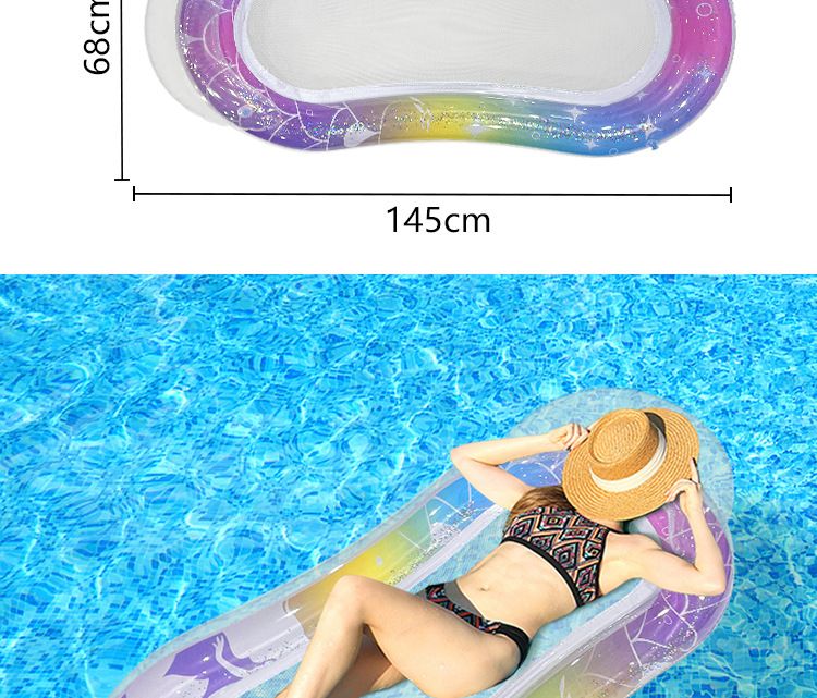 Gradient Transparent Mesh Floating Bed With Foldable Backrest - Inflatable Lounge Chair For Pool & Lake (Quick-Dry Heavy-Duty PVC Portable Design)_voghion.com