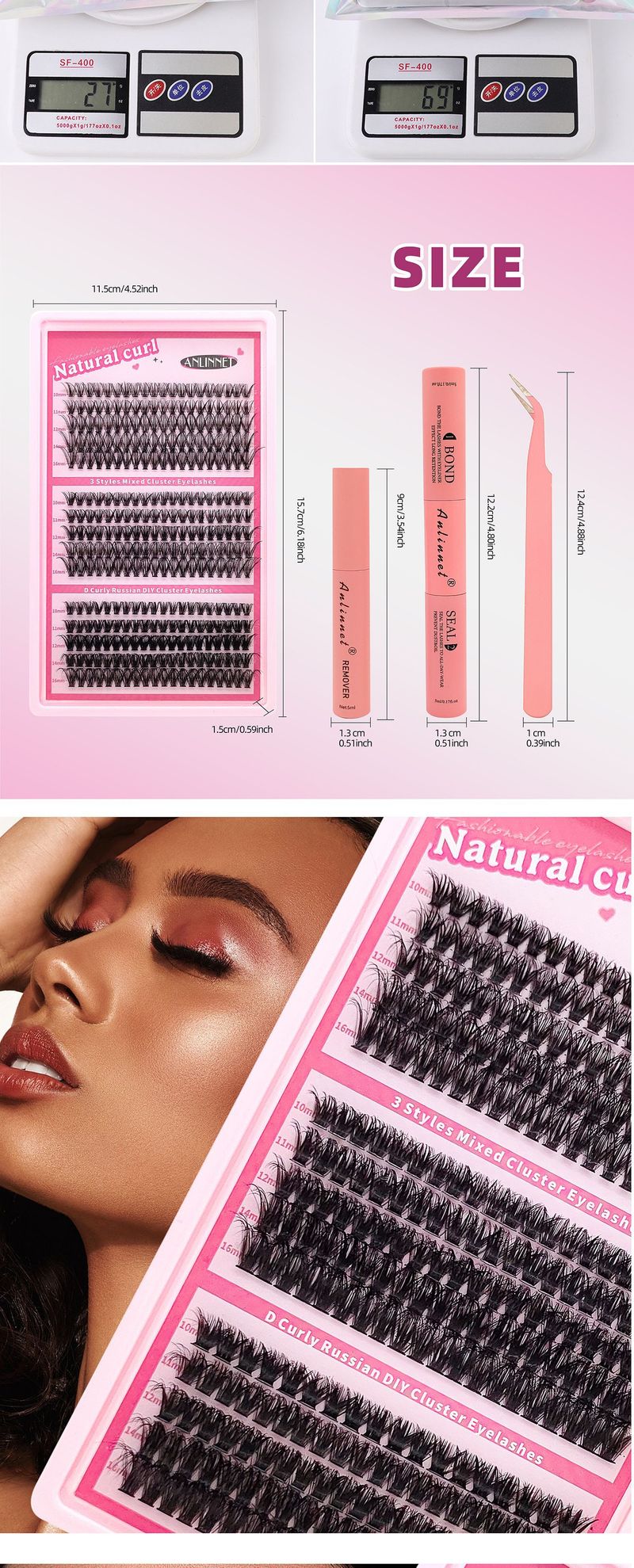 DIY Cluster Lashes - C/D Curl Mixed Set (3D Fluffy & Voluminous, Heat-Bonded Base, Segment Style, High-Density For Dramatic Look)_voghion.com