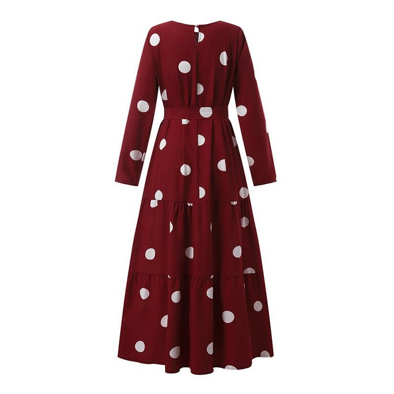 Women's Dresses Vintage Polka Dot Print Kaftan Long Dress Islamic Muslim Clothing_voghion.com