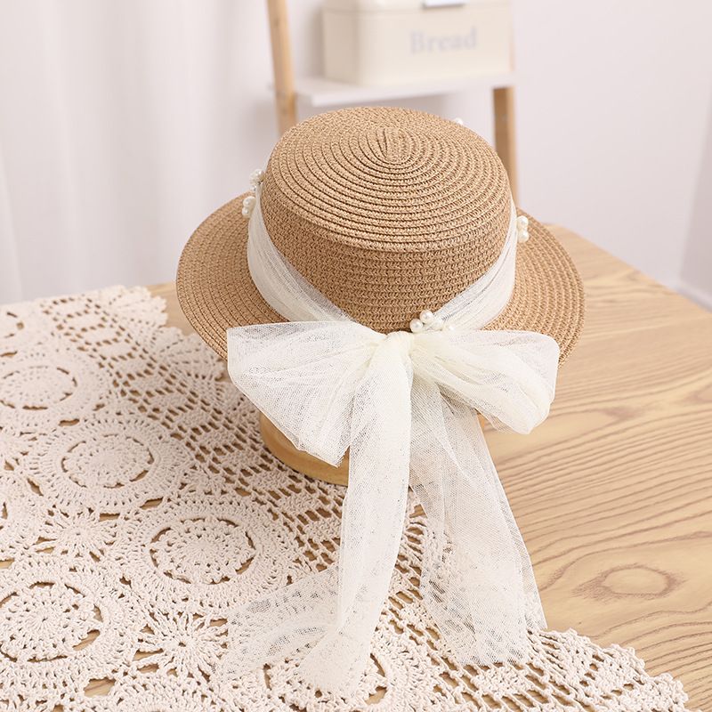 Kleine frische Kinderspitze Perlenband Strohtasche Sommer Neues Produkt Unsterblicher Qi Eltern-Kind-Sonnenschirm Big Eaf Flat_voghion.com