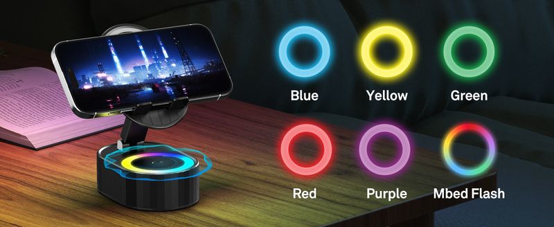 Wireless Induction Audio Bluetooth Speaker 5in1 Phone Holder Emergency Rechargeable (3000mAh) With Colorful Ambient Light 300° Foldable_voghion.com