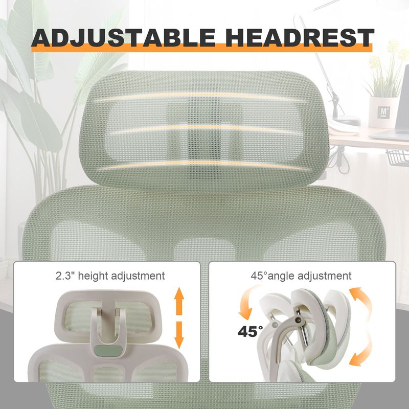 Multi-functional Ergonomic Mesh Office Chair With Adjustable Armrest,Footrest,Lumbar Support, 360° Silent Wheels,Headrest For Home & Office,Grey White_voghion.com