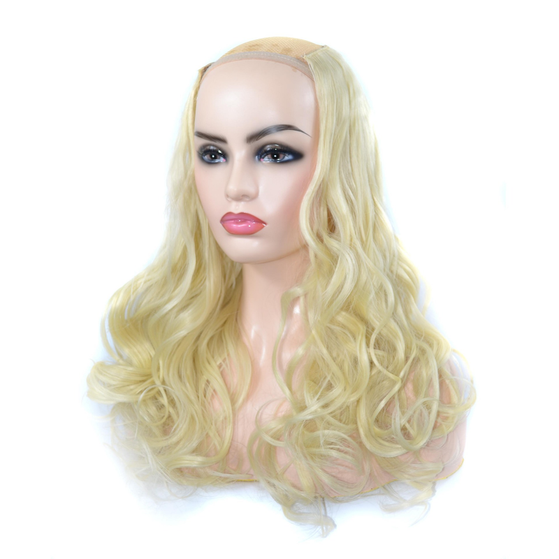 Synthetic hair U-shaped half head wig for women's medium large wave pear curl with natural fluffy long curly hair_voghion.com