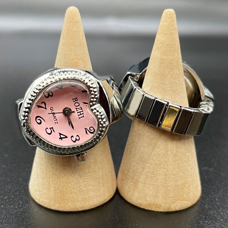 Pronto Stock 2024 Nuovo Creativit Orologio a Forma di Cuore Vintage Punk Elastico Dita Orologi Donne Uomini Hip Hop Anelli di Coppia_voghion.com