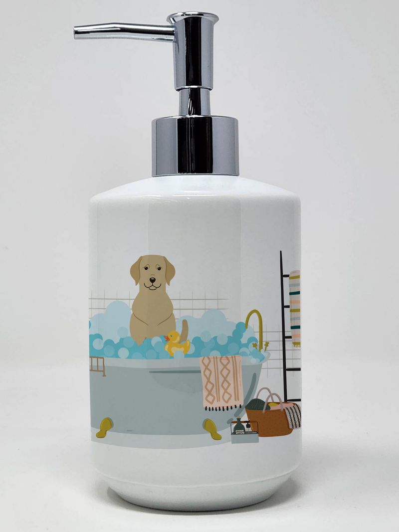 Yellow Labrador in Bathtub Ceramic Soap Dispenser Hand Soap Dispenser Pump Bottles for Bathroom Kitchen, Empty Refillable Liquid Soap Container_voghion.com