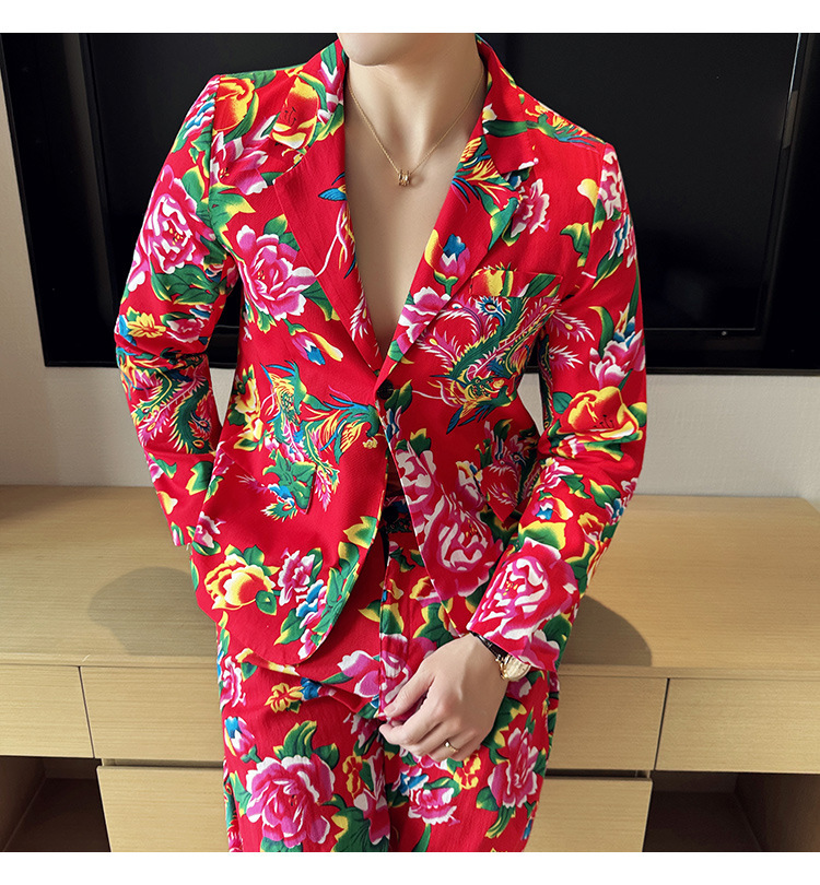 2024 Spring Autumn New Men's Fashion and Leisure Northeast Big Flower Suit Top Coat_voghion.com