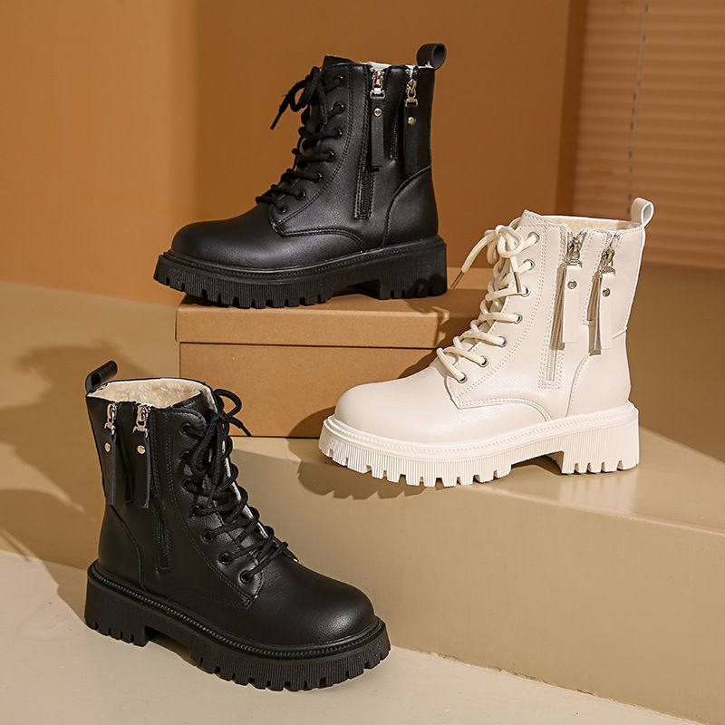 Vendita calda scarpe da donna con lacci autunno punta rotonda piattaforma solida impermeabile barile corto grande taglia nudo_voghion.com