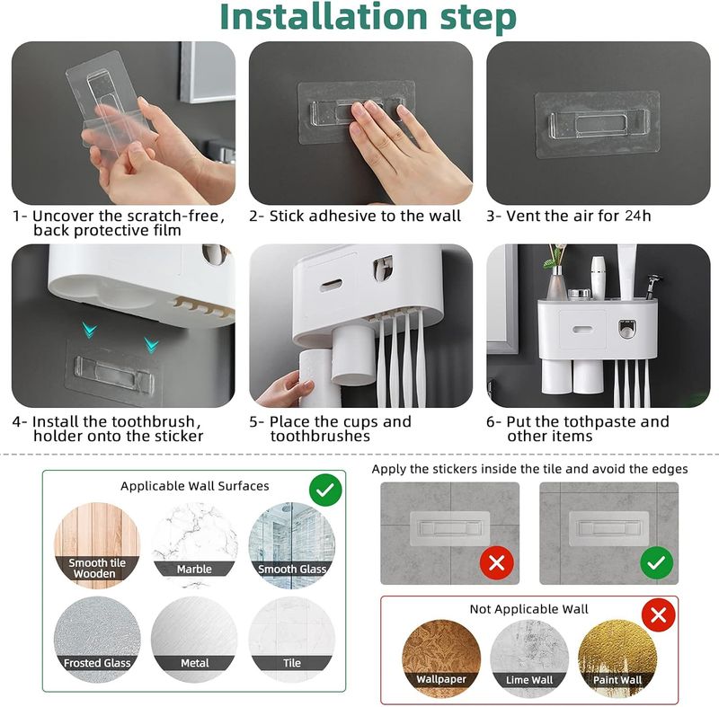 Auto Toothpaste Dispenser - Magnetic Holder|4 Brush Slots|EU_voghion.com