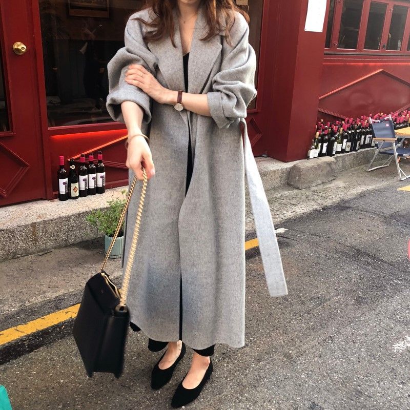Ins Francês Elegante Temperamento Feito À Mão Cashmere Longo Casaco De Lã Para Mulheres_voghion.com