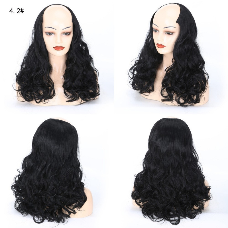 Synthetic hair U-shaped half head wig for women's medium large wave pear curl with natural fluffy long curly hair_voghion.com