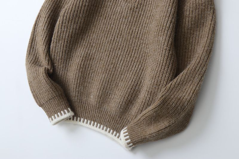 Jacquard-Pullover mit halbem Reißverschluss für Jungen aus Lammwolle mit halbem Reißverschluss für Mutter und Kind – weiche und warme Winterstrickware für große Kinder (130–170 cm) – einfarbig_voghion.com