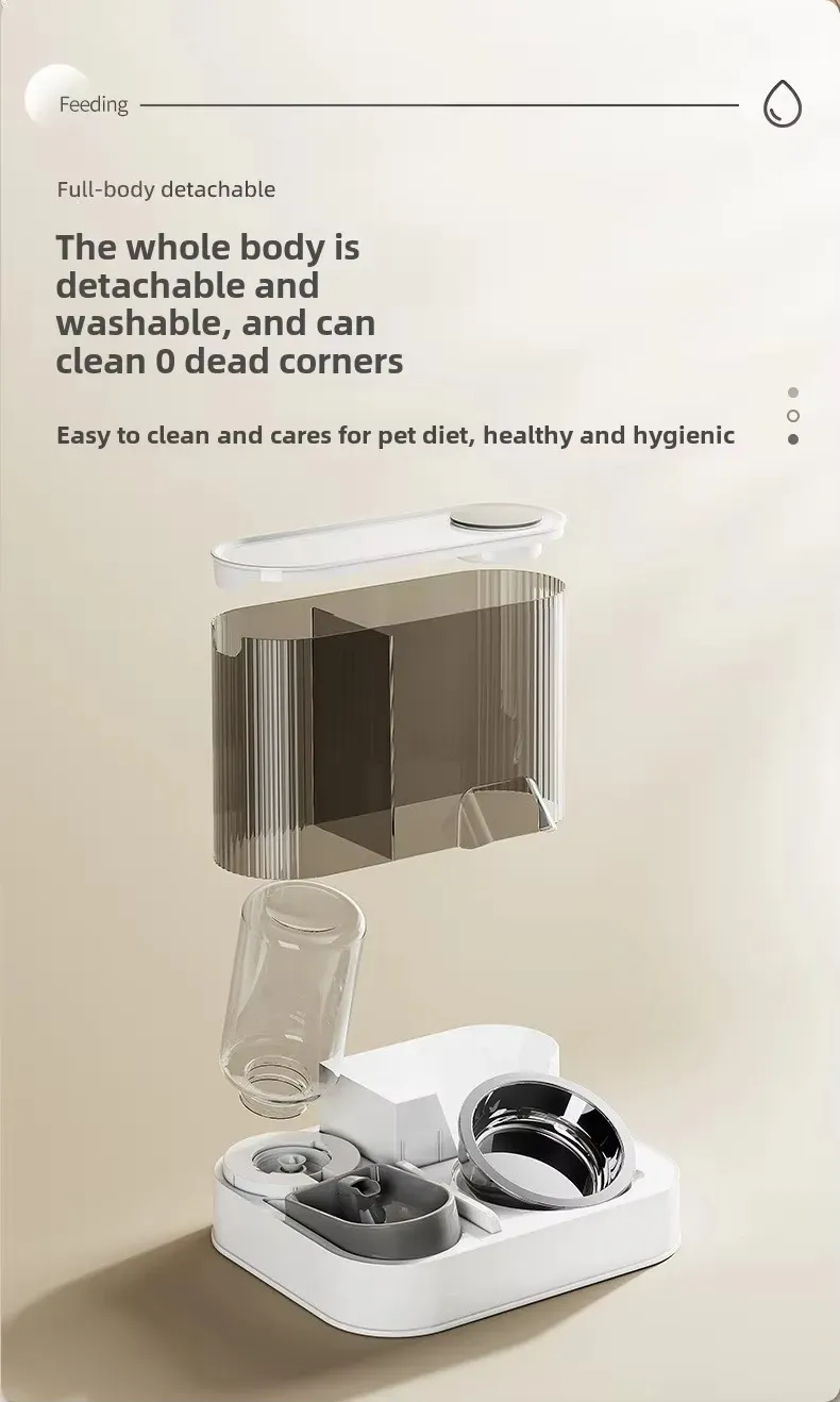 Gamelle automatique 2 en 1 pour animaux de compagnie : gamelle intégrée en plastique pour chat avec distributeur d’eau et gamelle pour nourriture/eau pour chiens et chats_voghion.com