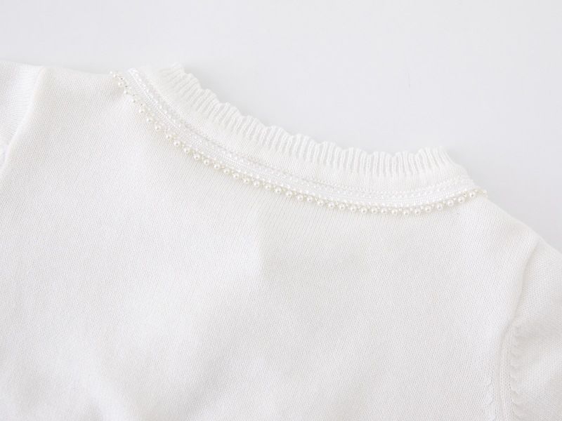 Cardigan en tricot de coton pour fille – Veste d'été légère avec bordure perlée (90-160 cm, blanc/rose/violet, sécurité classe B)_voghion.com