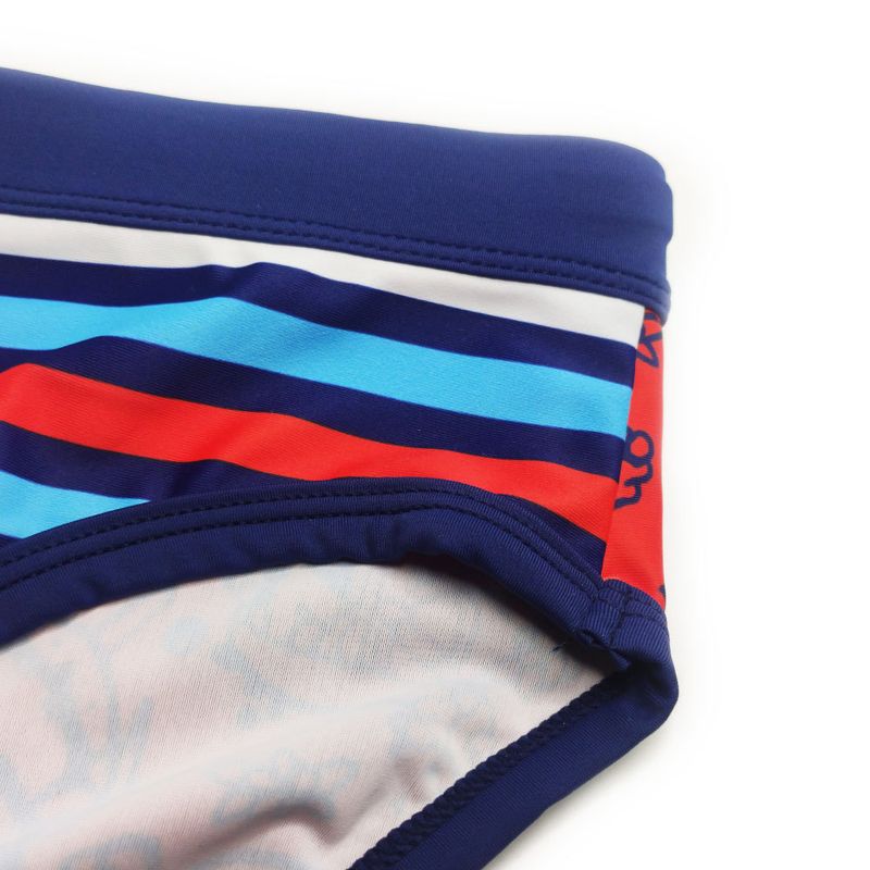 Bañador UXH para hombre, sexy, rojo, con rayas en la parte delantera y trasera, con diseño de patchwork y dibujos animados, estilo calzoncillos triangulares para playa._voghion.com
