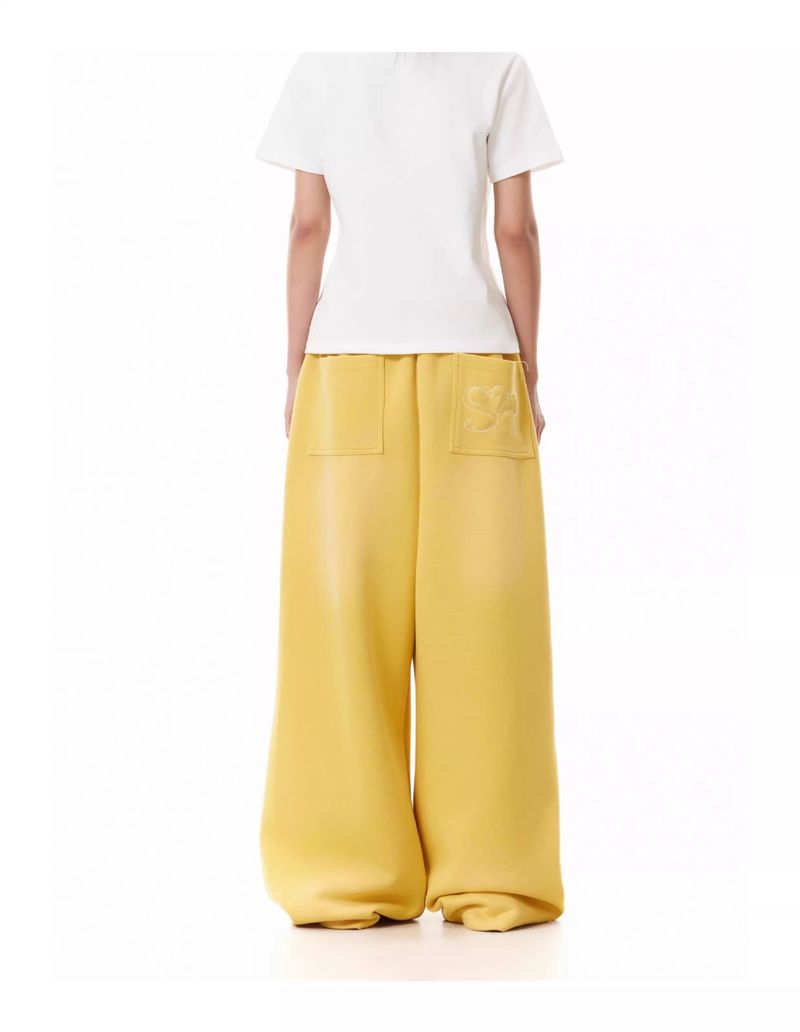 Men's Baggy Cargo Pants – Retro Loose-Fit Cotton-Polyester Joggers With Print & Elastic Waist (Yellow/Navy, S-XXL)_voghion.com