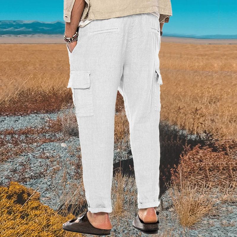 Neue Herren Frühling und Herbst europäische und amerikanische Werkzeug Baumwolle Leinen Hose Herren Multi-Bag Casual Hose_voghion.com