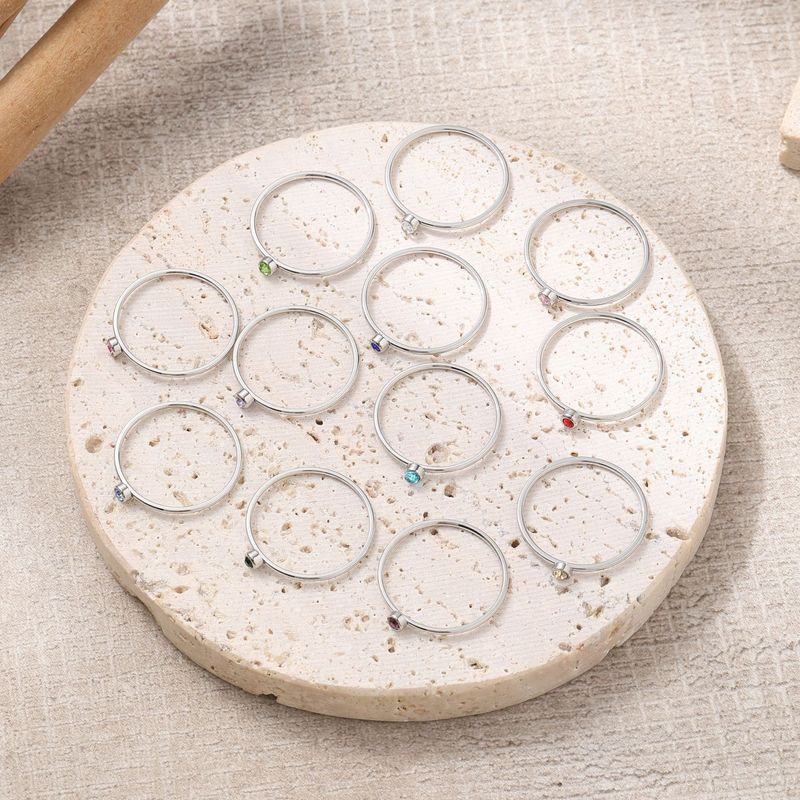 Stainless Steel Twelve Birthstone Ring For Women, Simple Round Cup, Niche Inlaid Diamond Ring, Zircon Jewelry_voghion.com