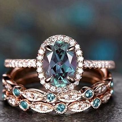 New Fashion Simple And Stylish Diamond-Studded Stackable Three-Piece Set Women's Engagement Ring Jewelry_voghion.com