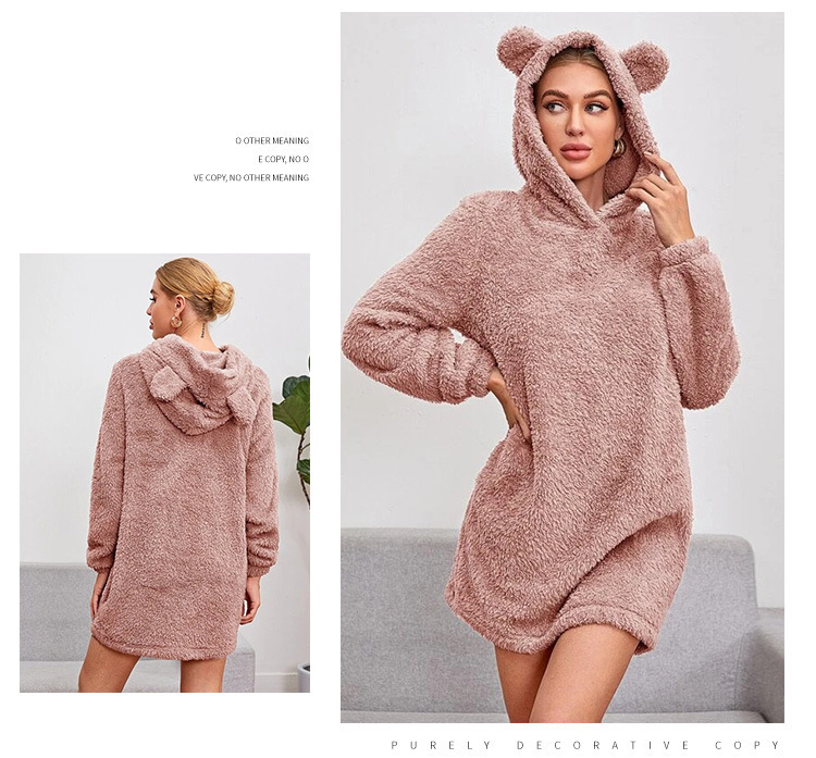 Vêtements pour femmes, oreilles de chat, capuche, ample, double face, peluche, manches longues, jupe mi-longue, veste pour femmes_voghion.com