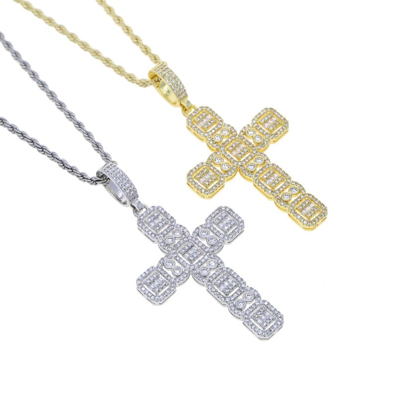Nouveau collier pour homme avec pendentif en croix en zircon tendance Hip Hop_voghion.com