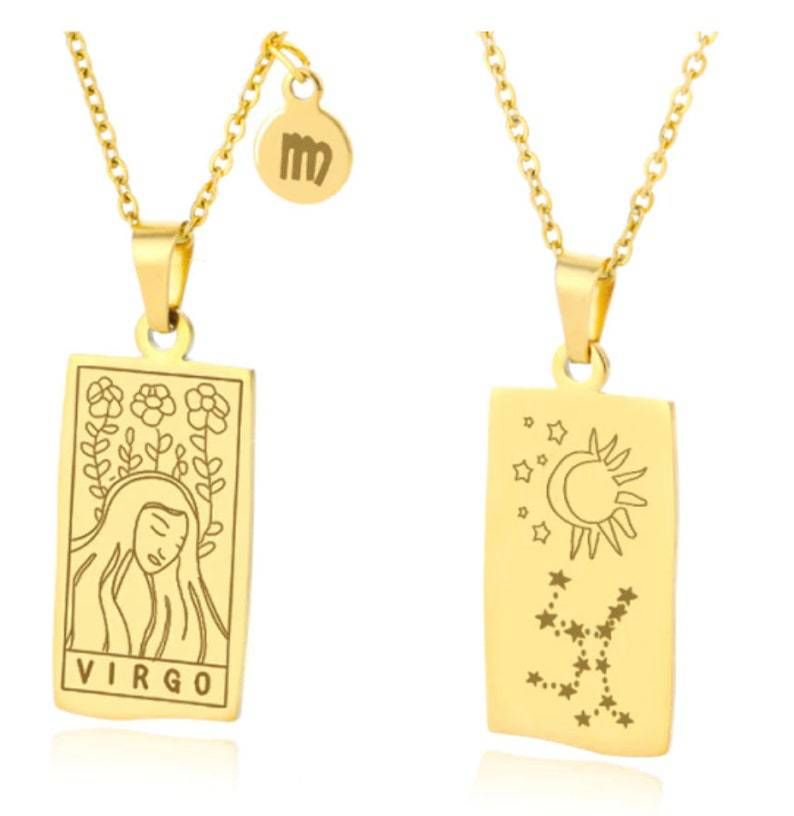 Nuova collana in acciaio inossidabile con 12 costellazioni placcata in oro e ciondolo in ottone per uomini e donne facoltosi._voghion.com