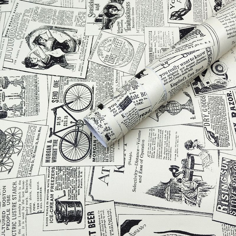 British Style Old Newspaper Student Internet Celebrity Live Streaming Background Wall Coffee House Nostalgic_voghion.com