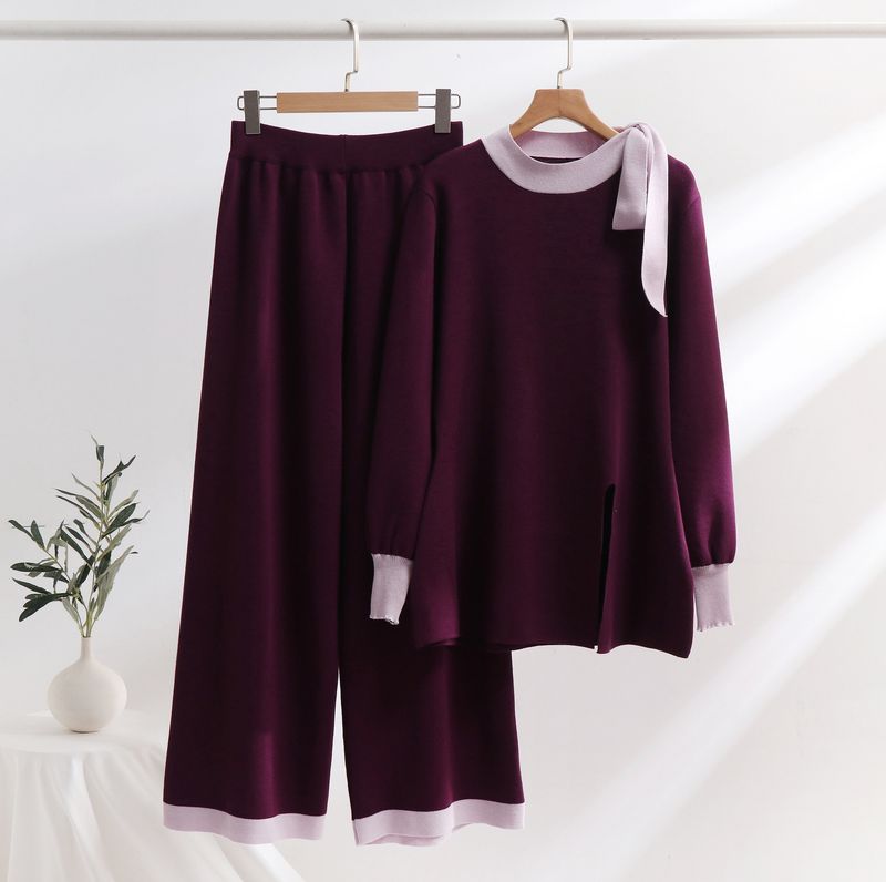Women's Clothing Large Size Suits Two Piece Suits High End Loose Knit Sweaters Leg Pants_voghion.com