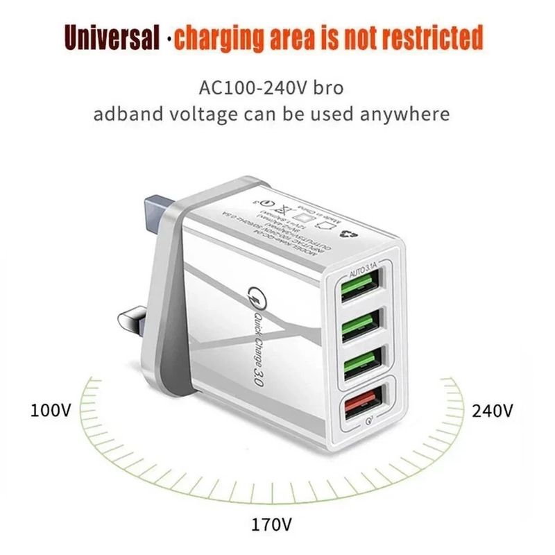 4 Multi-Port Schnellladefunktion UK-Stecker USB-Hub Netzladegerät Adapter Telefone_voghion.com