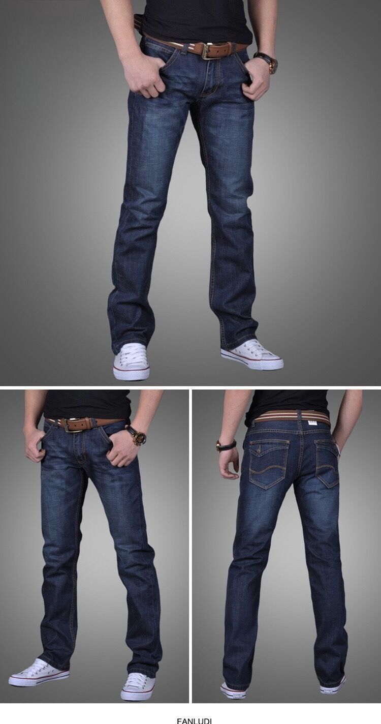 Jeans da uomo slim fit elasticizzati - Pantaloni in denim microelastico a gamba dritta | Antipiega e perfetti per l'ufficio | Nero/Blu classico | Vita media | Europea_voghion.com