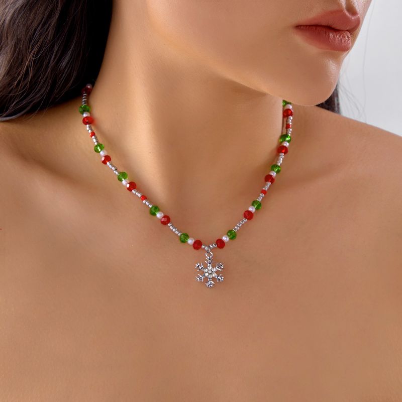 Nuova collana con ciondolo a forma di bastone di Babbo Natale creativo e versatile con perline natalizie_voghion.com