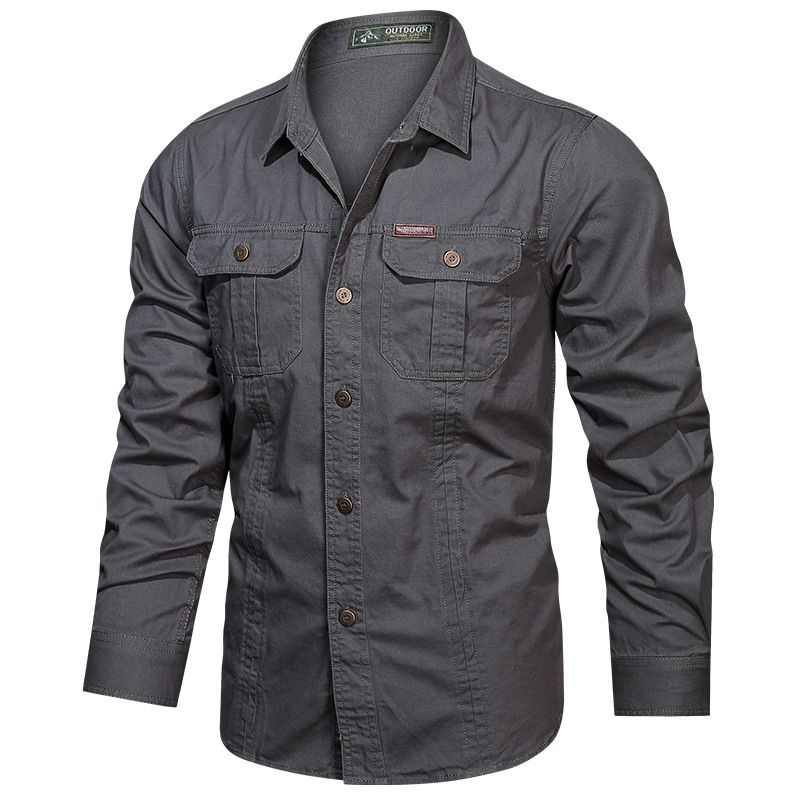 Men's Loose Fit Long Sleeve Shirt For Spring And Autumn, Casual Workwear With Multiple Pockets, Lightweight_voghion.com